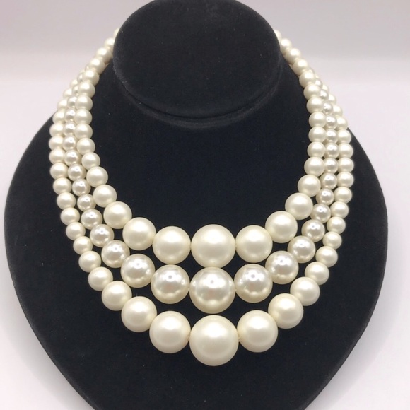 Unsigned Jewelry - Elegant Triple Layer Faux Pearl Necklace
